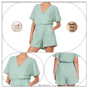 Super Cute Short Sleeve V-Neck Zenana Romper With Pockets